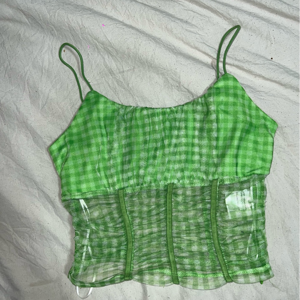 Princess Polly Green Checkered Crop Top